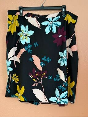 Who What Wear Black Floral Pencil Skirt with Teal, Mustard & Pink Flowers